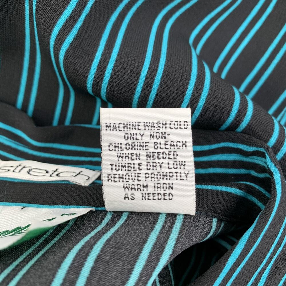 Joanna Button Front Stripe Shirt L Stretch Long Sleeve Black Blue Career Office - Picture 8 of 9
